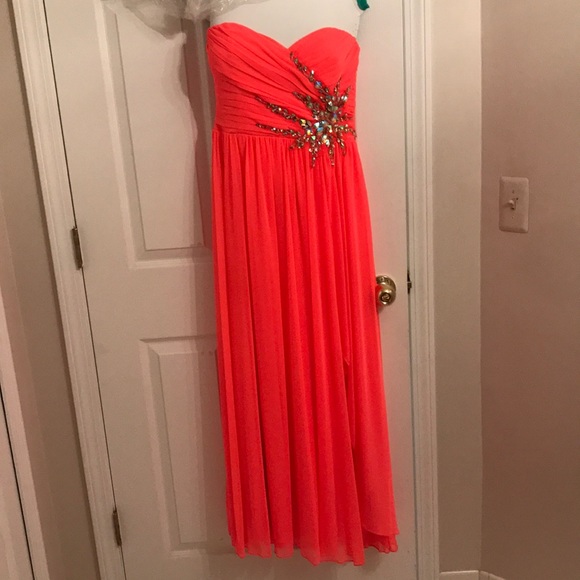 Debs Red Strapless Prom Dress
